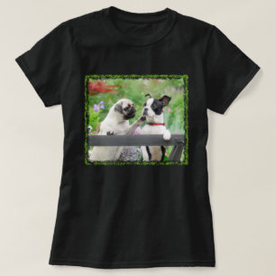 Two dogs a pug puppy and Boston Terrier together - T-Shirt