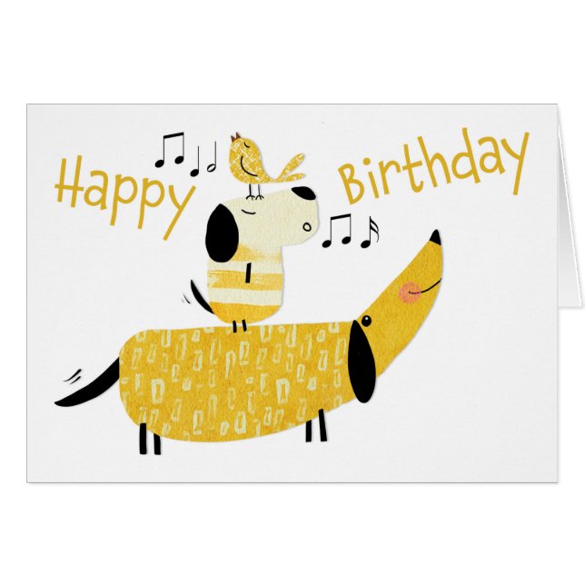 Two Dogs and a  Bird Singing Birthday (Front Horizontal)