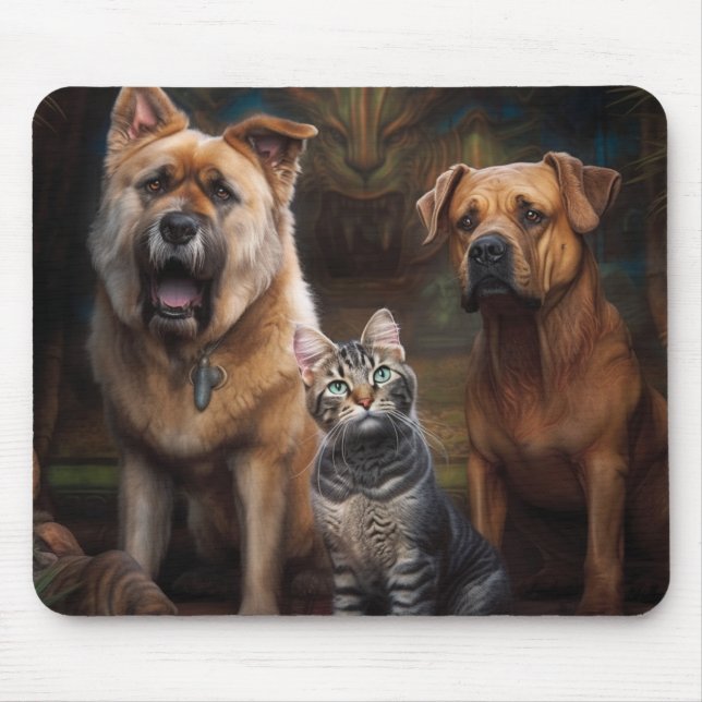 Two Dogs and a Cat Mouse Mat (Front)