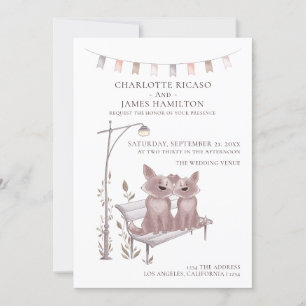 Two Dogs on a Bench Animal Themed Wedding Announcement