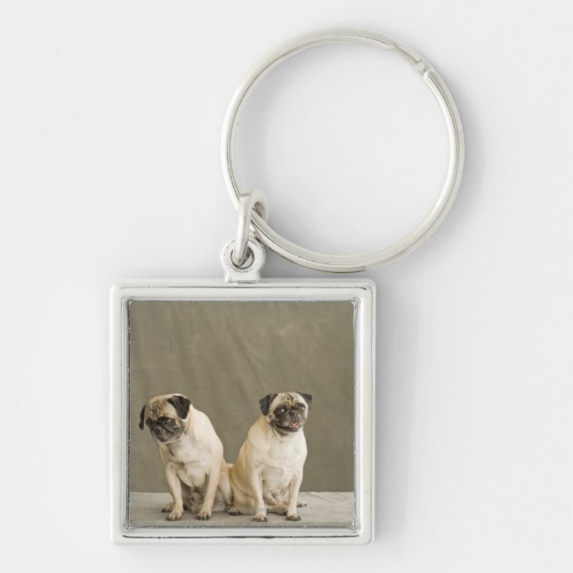 Two dogs posing on a table key ring (Front)