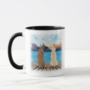 Two dogs sitting on a dock customise mug