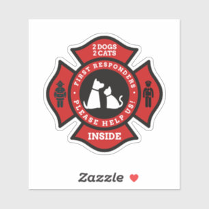 Two Dogs Two Cats Pet Alert Sticker For Door