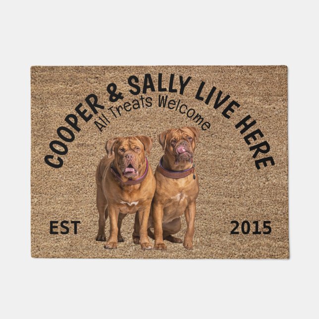 Two Dogue de Bordeaux Personalised Dog Lover   Doormat (Front)