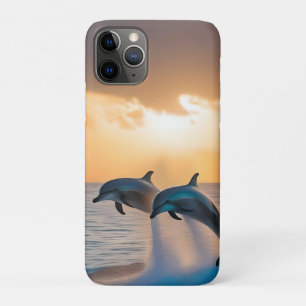 Two Dolphins Leaping At Sunset, iPhone 11 Pro Case