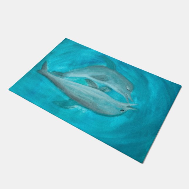 Two Dolphins Playing Wild and Free in the Ocean  Doormat (Angled)