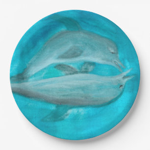 Two Dolphins Playing Wild and Free in the Ocean  Paper Plate
