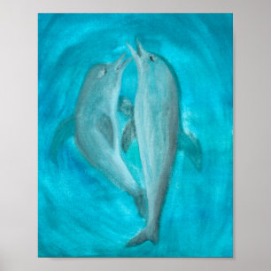 Two Dolphins Playing Wild and Free in the Ocean Poster
