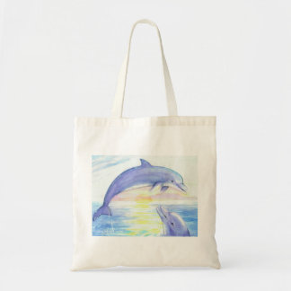 Two Dolphins Watercolor Sunset Bag