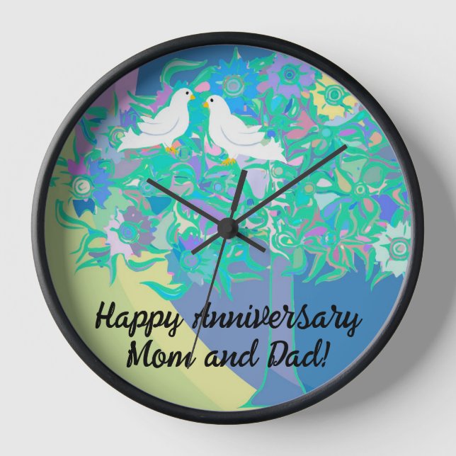Two Doves Anniversary Wedding  Clock (Front)