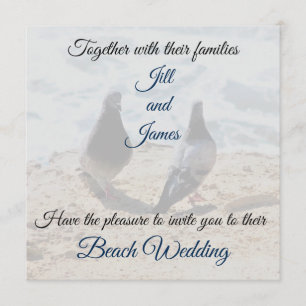 Two Doves by the Ocean Photo Print Beach Wedding Invitation