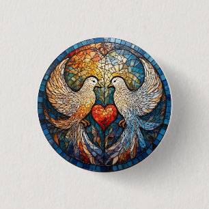 Two Doves Elegant Stained Glass Artwork 3 Cm Round Badge