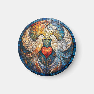 Two Doves Elegant Stained Glass Artwork Magnet