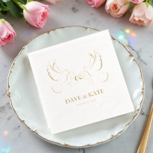 Two Doves with Ribbon and Wedding Rings Foil Napkins