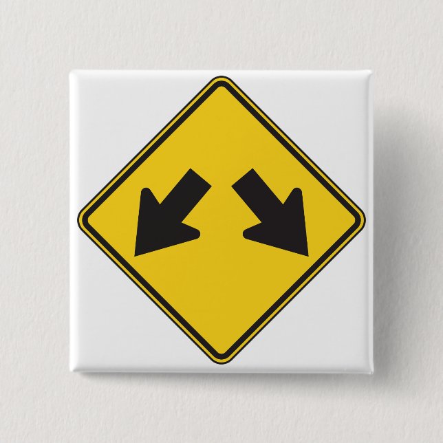 Two Downward Arrows Warning Road Sign 15 Cm Square Badge (Front)