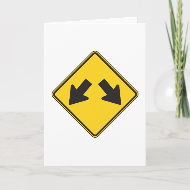 Two Downward Arrows Warning Road Sign Card (Front)