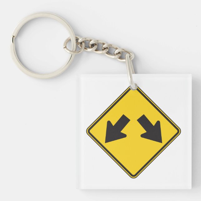 Two Downward Arrows Warning Road Sign Key Ring (Front)