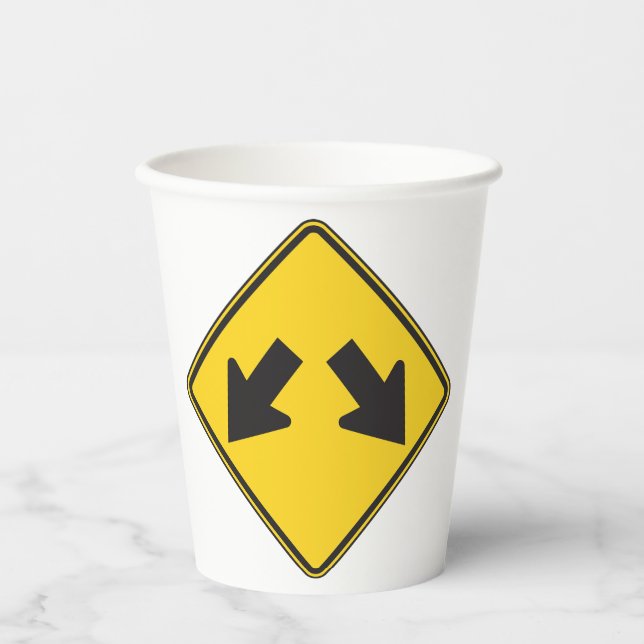Two Downward Arrows Warning Road Sign Paper Cups (Front)