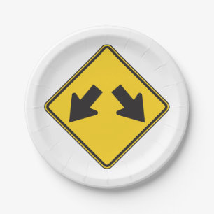 Two Downward Arrows Warning Road Sign Paper Plate