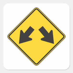 Two Downward Arrows Warning Road Sign Square Sticker