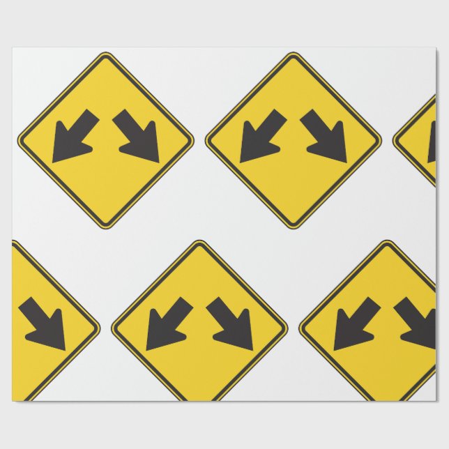 Two Downward Arrows Warning Road Sign Wrapping Paper (Flat)