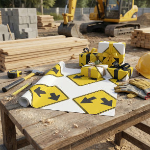 Two Downward Arrows Warning Road Sign Wrapping Paper