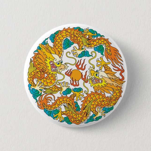 Two dragons 6 cm round badge (Front)
