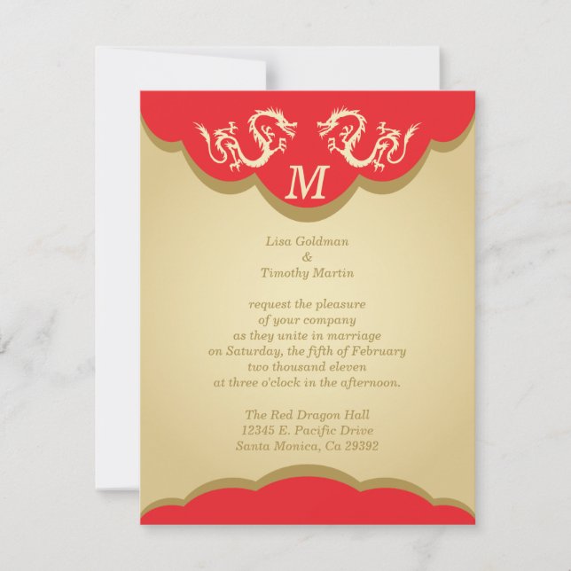 Two Dragons Monogrammed Asian Wedding Invitation (Front)