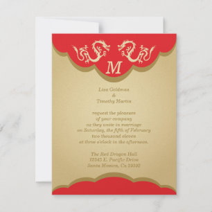 Two Dragons Monogrammed Asian Wedding Invitation