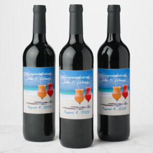 Two Drinks on the Beach Marriage Couples Wine Label