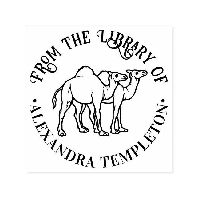 Two Dromedary Camels Outline Library Book Name Self-inking Stamp (Design)