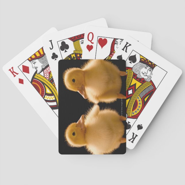 Two ducklings looking at one another playing cards (Back)