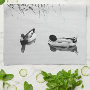 Two Ducks in Black and White Tea Towel
