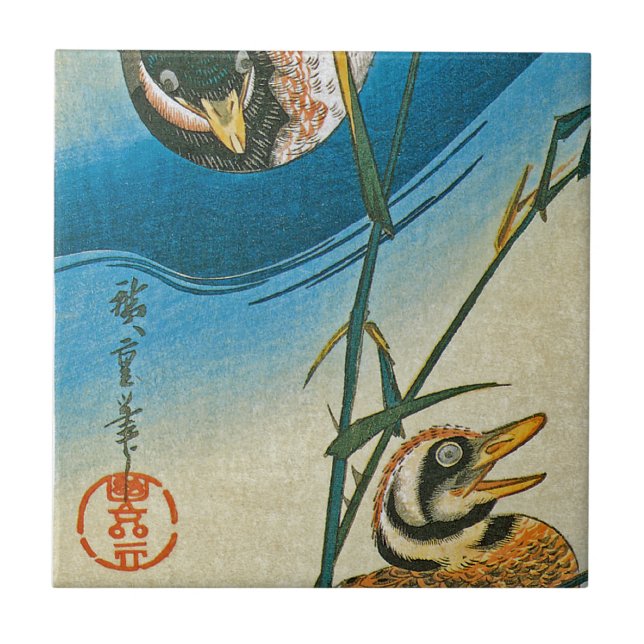 Two Ducks Swimming Among Reeds Tile (Front)