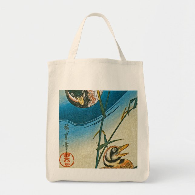 Two Ducks Swimming Among Reeds Tote Bag (Front)