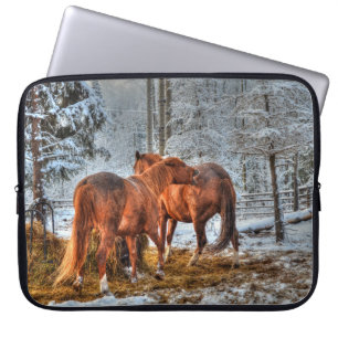 Two Dun Chestnut Horses Biting Fun Equine Photo Laptop Sleeve