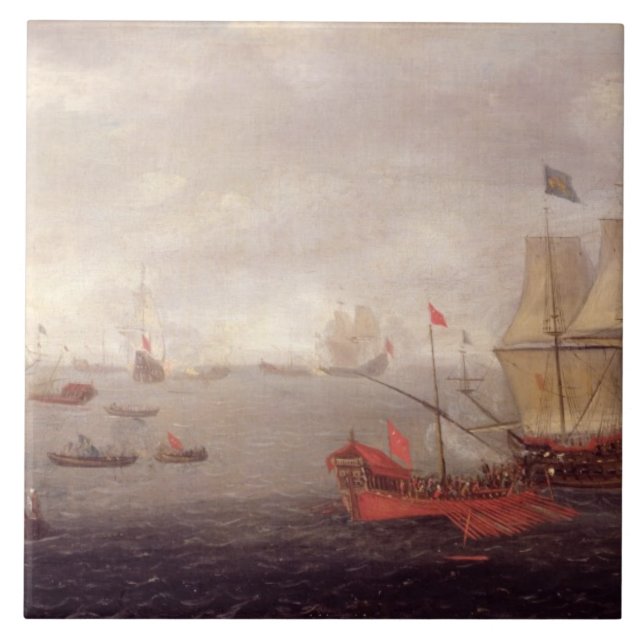 Two Dutch Men o'War Accompanied by Ottoman State B Tile (Front)