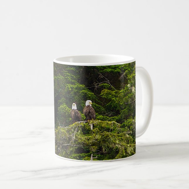 Two Eagles Perched Painterly Coffee Mug (Front Right)