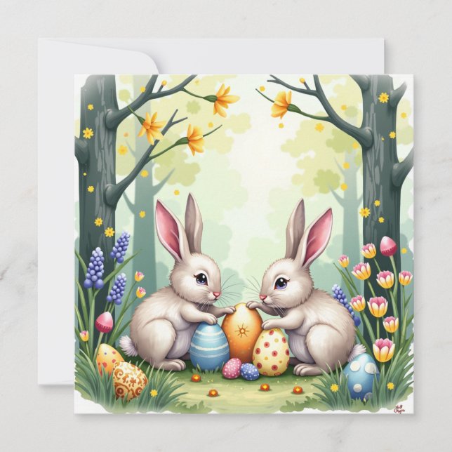 Two Easter Bunnies Holiday Card (Front)