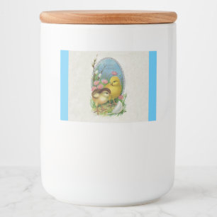 Two Easter Chicks Hatched Egg Pretty Flowers Blue Food Label