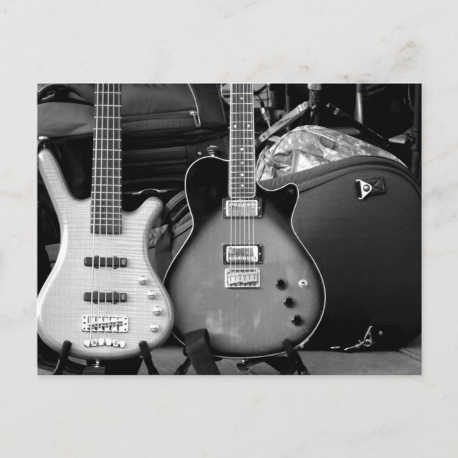 TWO ELECTRIC GUITARS - BLACK & WHITE POSTCARD (Front)