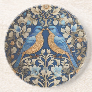 Two Elegant Blue Birds William Morris Inspired Coaster