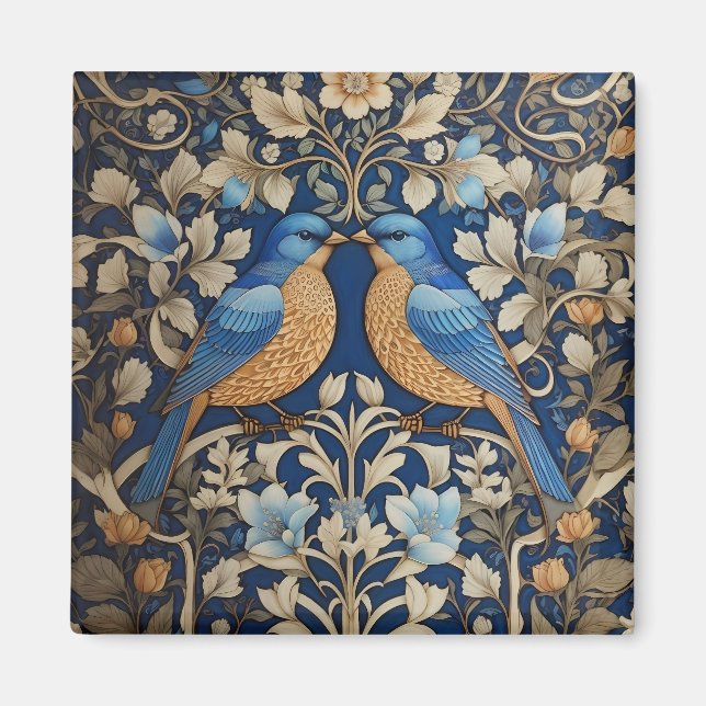 Two Elegant Blue Birds William Morris Inspired  Magnet (Front)