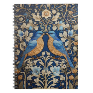 Two Elegant Blue Birds William Morris Inspired Notebook