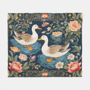 Two Elegant Ducks William Morris Inspired Fleece Blanket