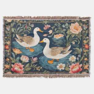 Two Elegant Ducks William Morris Inspired Throw Blanket