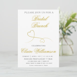 Two Elegant Gold Hearts Bridal Brunch Invitation