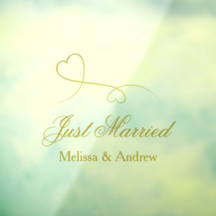 Two Elegant Gold Hearts   Just Married Wedding Car Window Cling