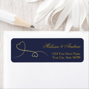 Two Elegant Gold Hearts   Navy Blue