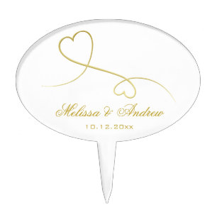 Two Elegant Gold Hearts   Personalised Wedding Cake Pick